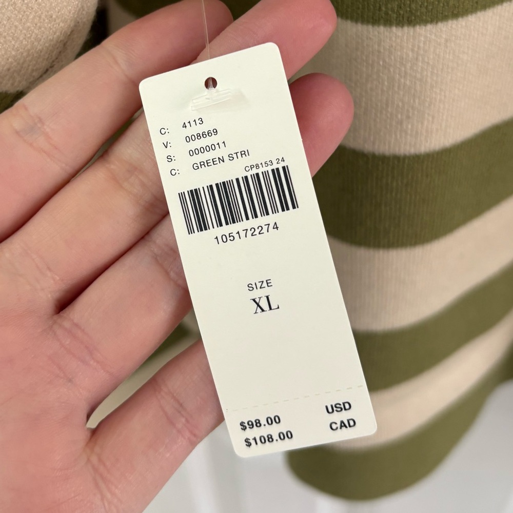 Anthropologie Maeve Carys Mock Neck Green and Cream Striped Sweater - Picture 4 of 6